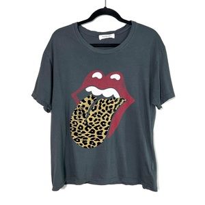 DAYDREAMER for Free People Rolling Stones flocked Leopard Tongue Out tee size S